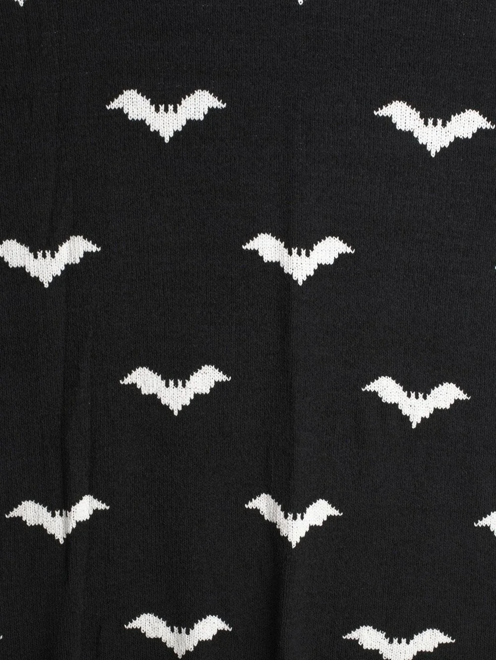 CR Curious Cynthia Rowley Black Knit Throw Blanket with White Bat Pattern New
